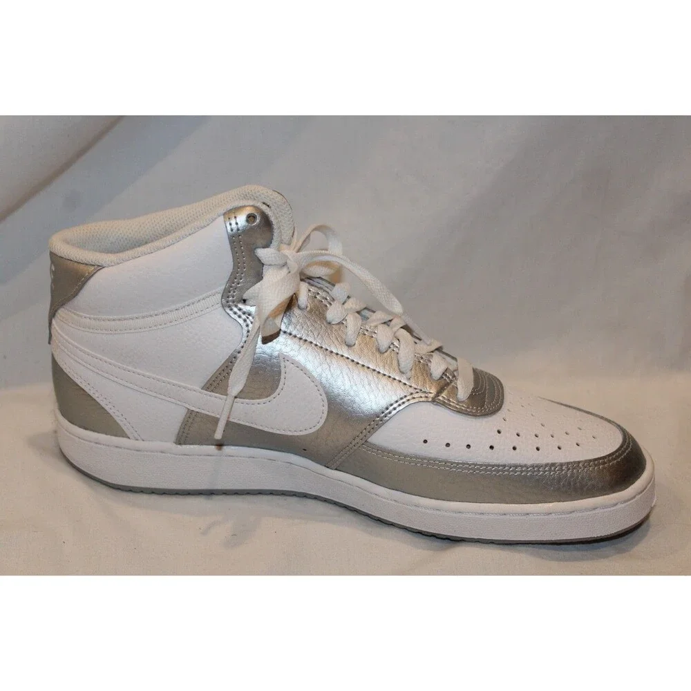 Nike‎ Court Vision Mid Men's Basketball Shoes WHITE SILVER NWOB SZ 11